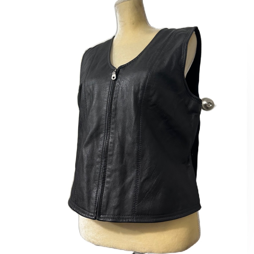 Excellent Villager‎ Liz Claiborne Vest Womens Leather Front Knit Back Size L